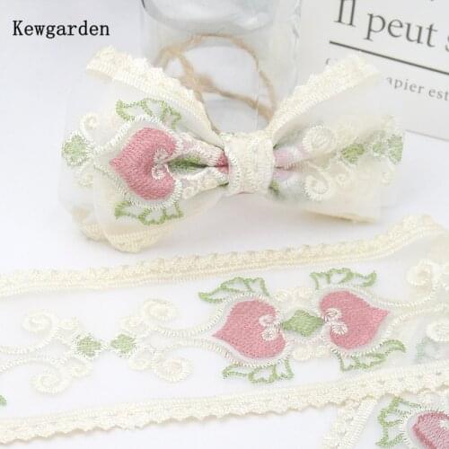 Kewgarden Handmade Apparel Sewing Crafts Decoration 85mm Width Embroidered Lace DIY Make Bow Hair Accessories Ribbons 11 Yards