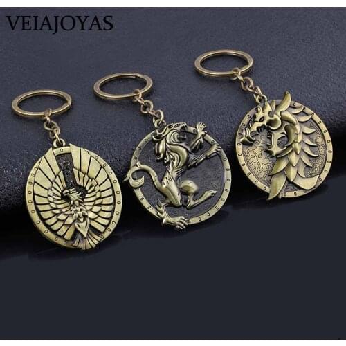 Game Series Keychains The Elder Scrolls Pendant Keychain Vintage Antique Bronze Skyrim Dragon Round Car Keyring Chaveiro Jewelry