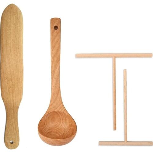 Crepe Spreader Spatula and Ladle Kit,Large and Medium Versatile Pancake Tool,Convenient Size for Nonstick Disc Pan Crepe