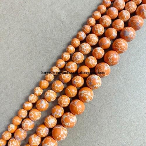 Synthetic Stone Orange Sea Sediment Turquoise Round Loose Beads 15" 6 8 10 12MM Pick Size For Jewelry Making DIY
