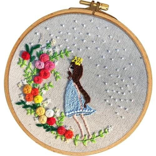 DIY Embroidery Starter Kit Printed Princess Hand Needlework Pattern Fabric Hand Embroidery Starters Kits Needlecrafts