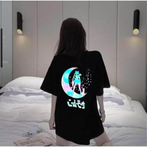 Reflective short-sleeved T-shirt womens new summer loose Sailor Moon tops