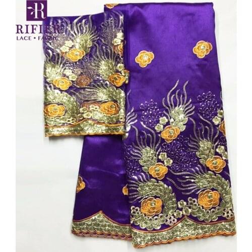 Beautiful Flower Embroidered Sequined George Fabric With Net Lace African High Quality Sequins Lace Wedding Silk George Material