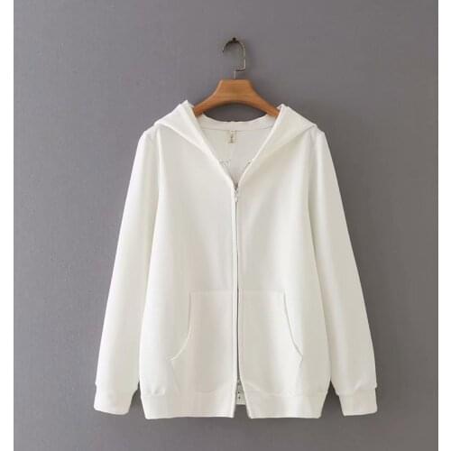 Zip hoodie for women 2021 autumn fashion pocket women Sweatshirt oversize gray white black Womens coat