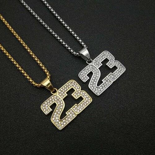 Hip Hop Iced Out Basketball Number 23 Pendant Necklaces Male Gold Color Stainless Steel Chains For Men Jewelry Gift Dropshipping
