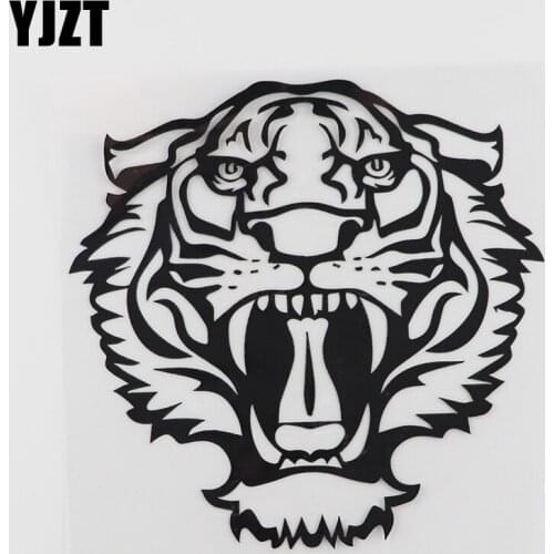 YJZT 14.7CMX14.4CM Ferocious Tribal Tiger Head Vinyl Car Sticker Black/Silver 8A-0109