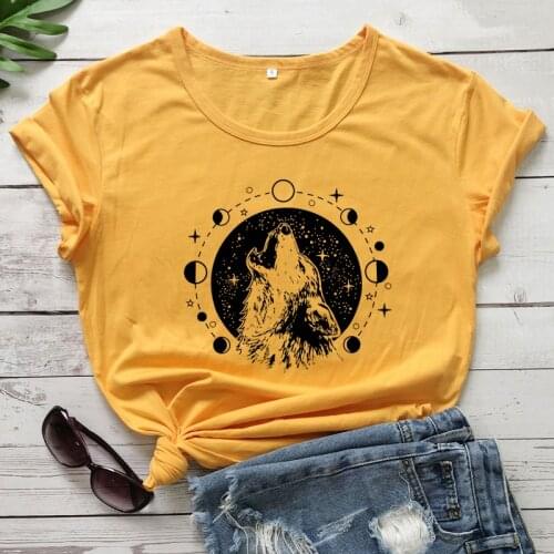 Wolf Moon Phases T-shirt Aesthetic Be Wild Nature Tshirt Trendy Women Tumblr Hipster Graphic Tee Shirt Top
