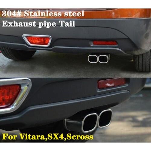 For Vitara,SX4,S-Cross 2014-2019 Stainless steel car Exhaust Pipe Tail Pipe Muffler Decorative tail,double outlet,silver or blue