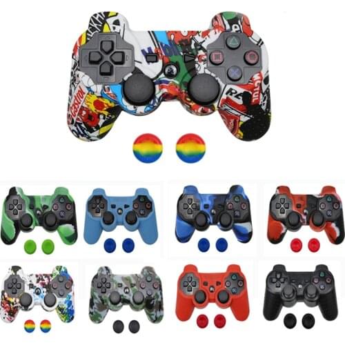 Protective Silicone Case Skin + Analog Sticks Grip For PS2/PS3 Gamepad Camouflage For Sony PS3 Controller Caps Cover
