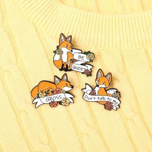 Orange Fox Banner Enamel Pins fashion Forest Animals Brooches Bag Clothes Lapel Pin Custom Badge Jewelry Gift for Kids Friends