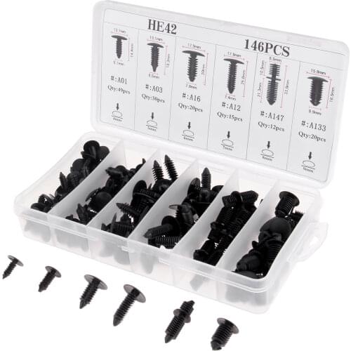146Pcs 6 Kinds Mixed Auto Fastener Clips Car Bumper Fender Push Type Fixed Clamp Plastic Rivet Retainers for Toyota Honda Ford