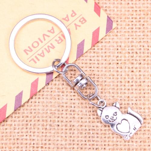 20pcs New Fashion Keychain 21x14mm cat heart Pendants DIY Men Jewelry Car Key Chain Ring Holder Souvenir For Gift