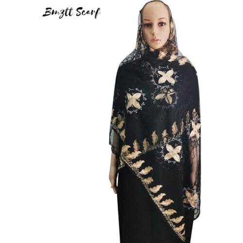 2021 Muslim Fashion Embroidered Mesh Scarf African Women Outdoor Wear Shawl Shawl Indian Wrap Scarf 200*50 cm Headscarf BF-210