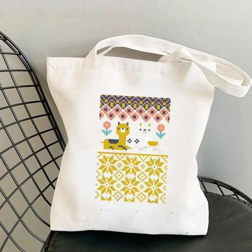 2021 Shopper Alpaca Christmas Sweater Printed Tote Bag women Harajuku shopper handbag girl Shoulder shopping bag Lady Canvas Bag