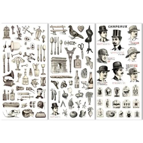 3Sheets Retro Objects Washi Paper Stickers Set Decorative Stickers Scrapbooking Diary Planner DIY Phone Stationery Supplies