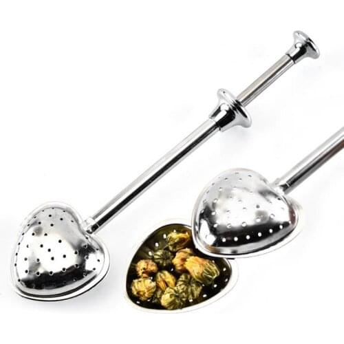 50pcs Telescopic Pole Heart-shaped Tea Infuser Food Grade Stainless Steel Loose Tea Ball Tea Strainer SN3680