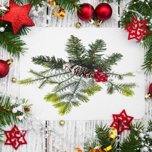 6pcsChristmas Red Berry Pine Branches Artificial Pine Picks For Tree Or Holiday Decoration Greeting Card Accessories Artificial