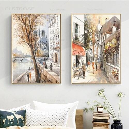 Abstract Paris Street Seine Landscape Canvas Oil Painting Nordic Poster and Prints Wall Picture for Living Room Home Decoratio