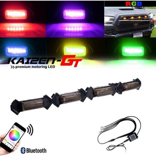 Bluetooth Wireless Remote Control RGB LED Front Grille Light w/ Wiring Harness Mount Kit For 2016-2019 Toyota Tacoma w/ TRD Pro