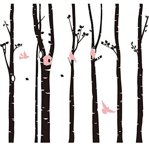 246 * 230cm Forest Birds Art Decor Wall Decal Six Large Black Trees Wall Stickers for Kids Room Living Room TV Background KW-95