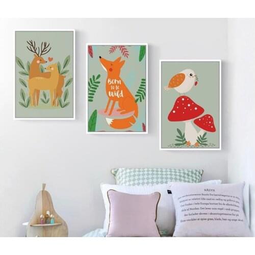 Nordic Style Childrens Fresh Tropical Plants Animals Painting No Frame Wall Art Poster Modern Home Decoration Canvas Prints