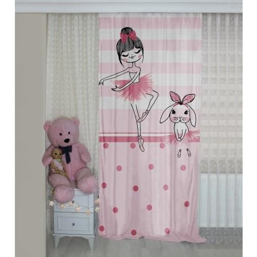 Cute Ballerina Patterned Background Curtain velvet curtain kids room drape Baby Rabbit Ballerina Fairy Girl