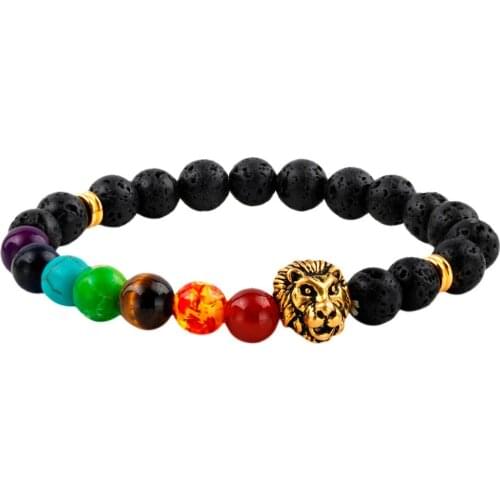 SUNYIK 7 Chakra Stone Bracelet,Black Lava Rock,Healing Energy,Balancing Reiki,Yoga Jewelry