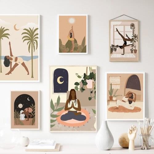 Yoga Coconut Tree Monstera Woman Bedroom Wall Art Canvas Painting Nordic Posters And Prints Wall Pictures For Living Room Decor