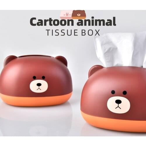 Tissue Box Cartoon Bear/Pig Napkin Paper Dispenser Holder Cute Animal Bathroom Ornament for Home Office H88F