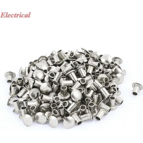 M4 x 6mm Nickel Plated Oval Head Semi-Tubular Rivets Silver Tone