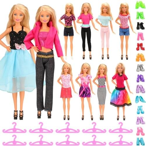 Fashion Handmade 30 Items/set Kids Toys =10 x Doll Clothes +10 Hangers+10 Dolls Shoes Accessories For Barbie Game Gift For Girl
