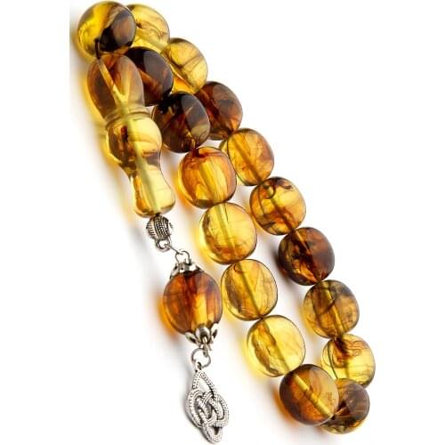 Male Honey Black Moire Mascot Boy Powder Amber Efe Prayer Beads 14x15mm
