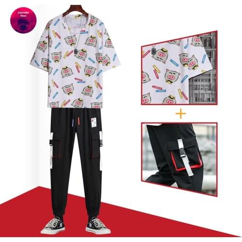 2021 New Mens Sets Japan Fashion Tracksuit Sets Men Spring Summer Casual Men Clothing Joggers Set T Shirts+Trousers Two Piece