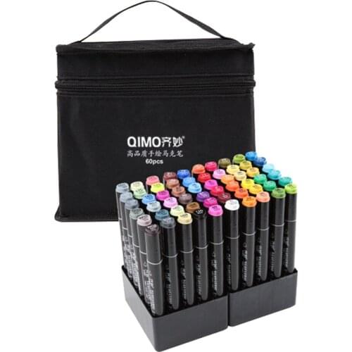 60 Colors Art Markers Set Based Marker Pens Dual Tip Broad & Fine Point with Storage Bag for Children Students Artists