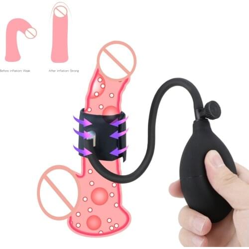 Inflatable Penis Pump Enlarger Cock Ring Penis Enlargement Penis Exerciser Male Extender Inflated Penis Sleeve Sex Toys For Men