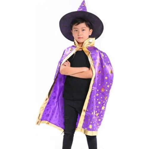 Childrens Wizard Cloak Cape Robe Witch Hat Fancy Star Pattern Masquerade Cosplay Festival School Party Christmas Halloween