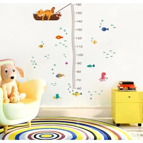 Height Measurement Wall Stickers Cartoon Animals Wall Decals For Kids Rooms Height Chart Ruler Home Decoration Decals