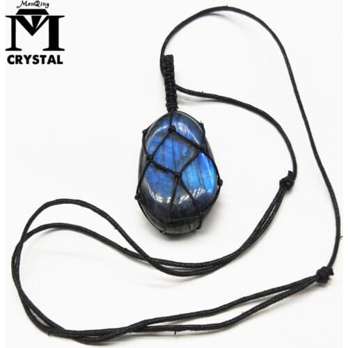 Natural feldspar crystal quartz stone Moonstone pendant Necklace Jewelry Gray Moonlight Elongated Blue Light Golden Healing