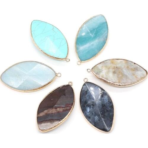 Natural Stone Pendants Marquise Shape Exquisite Crystal Agates Turquoises Stone Charms for Jewelry Making Necklace Bracelet Gift
