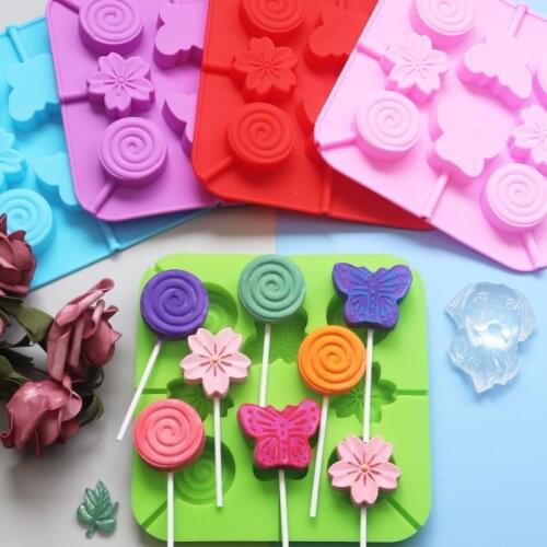 Spot wholesale 8 even flower insect silicone lollipop mold chocolate mold with 20 sticks