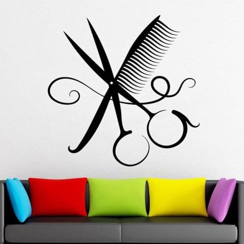 Hair Salon Wall Window Decal Sticker Hair Stylist Hair Tools Scissors Barber Shop Beauty Salon Wall Art Decoration E320
