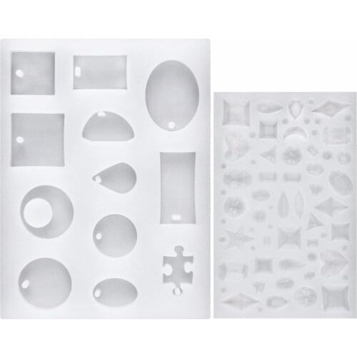 Pendant Mold, 2pcs/set Cabochon Mold Silicone Pendant Mold with Hole for Jewellery DIY Craft Making