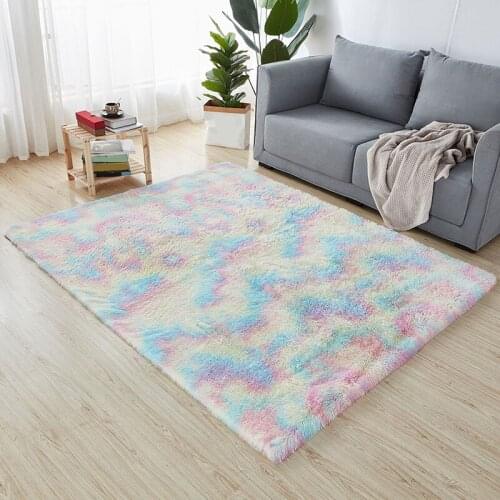 Rainbow Colors Carpets Tie Dyeing Plush Soft Carpets For Bedroom Living Room Anti-slip Floor Mats Kids Room Carpet Rugs