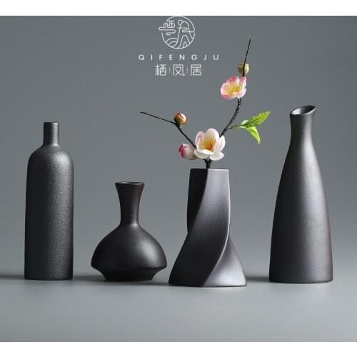 Modern Ceramic Vase creative black Tabletop Vases thydroponic containers flower pot Home Decor crafts Wedding decoration
