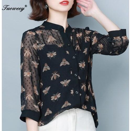 Loose Women 4xl black Blouse Tunic Shirt Polka Dot Chiffon Blusas Femininas Bow Plus Size Woman Tops half Sleeve New