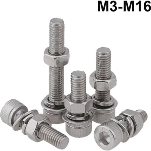 304 Stainless Steel Hexagon Hex Socket Cap Head Screws Washers Combination Screw Thread diameter M3-M16 Length 8-150mm