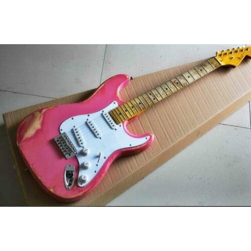High quality FDST-1048 Antique Do old pink color solid body white pickguard maple fretboard electric guitar, Free shipping