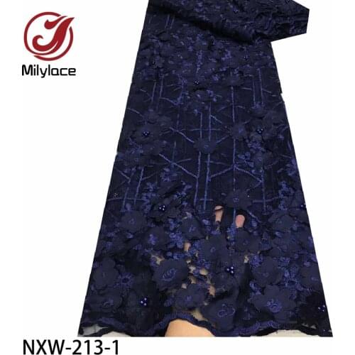 High Quality Tulle Beaded 3D Flower French Nigerian Lace Fabrics Embroidered African Lace Fabric for Party Dress NXW-213