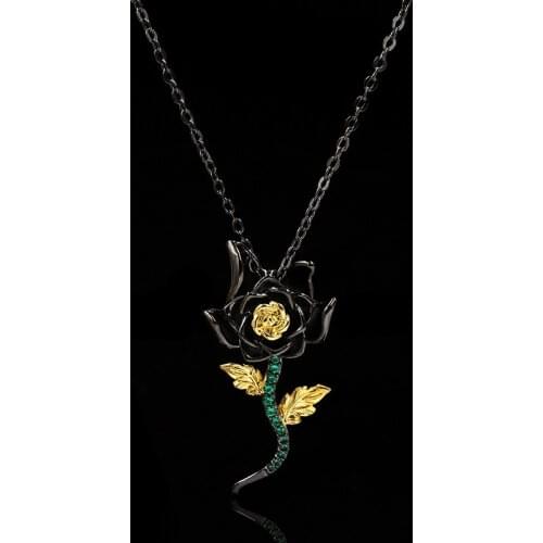 High-end Vintage Rose Pendant Black Gold Series Branch Color Green Flower Zircon Necklace Ladies Pendant Italian Luxury Jewelry