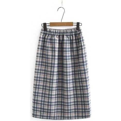 Plus Size Womens Elastic Waist Plaid Skirts Casual A-line Autumn Winter Vintage Long Skirts